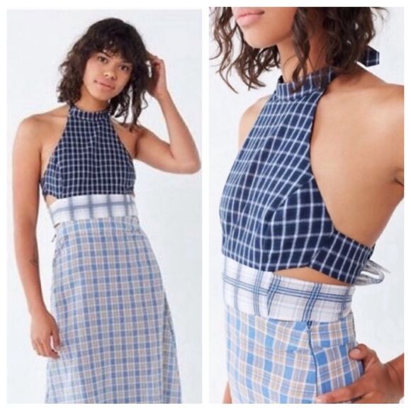 Urban Outfitters Halter Apron Dress Plaid XS Preppy Edgy Festival - Picture 1 of 12